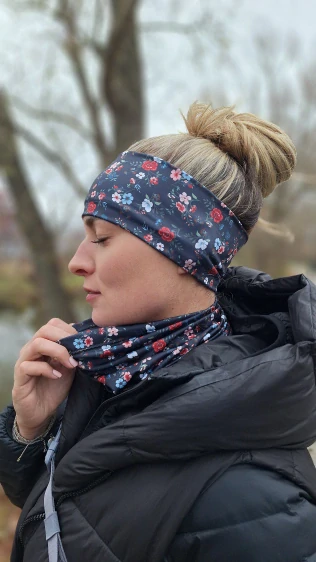 Zimní culíkovka a nákrčník 2v1 - Červené květy