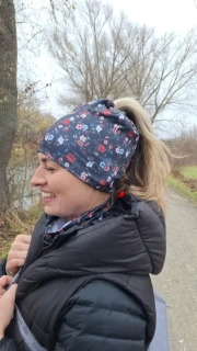 Zimní culíkovka a nákrčník 2v1 - Červené květy